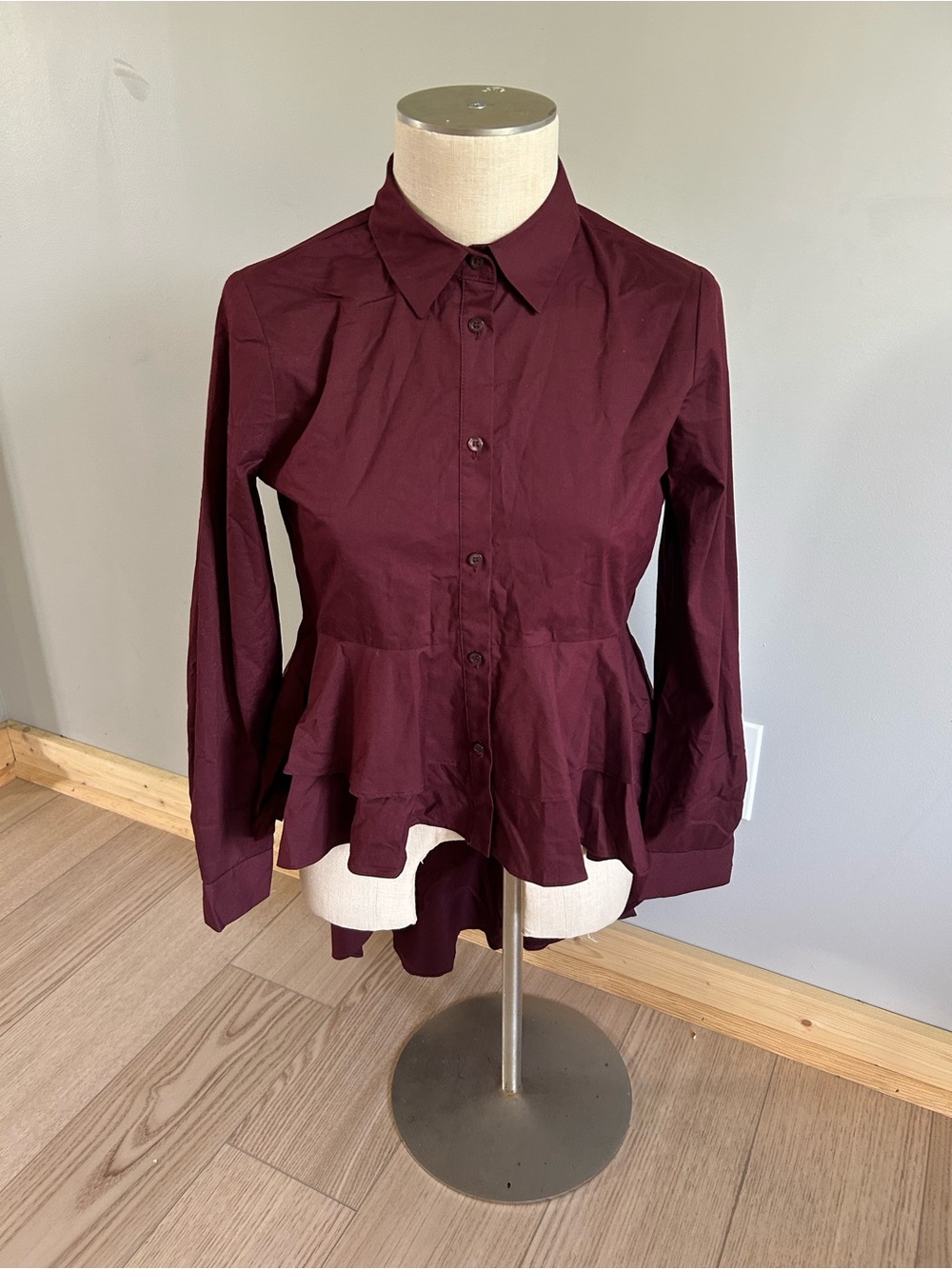 a.n.a Women's Peplum Button-Down Shirt - Burgundy
